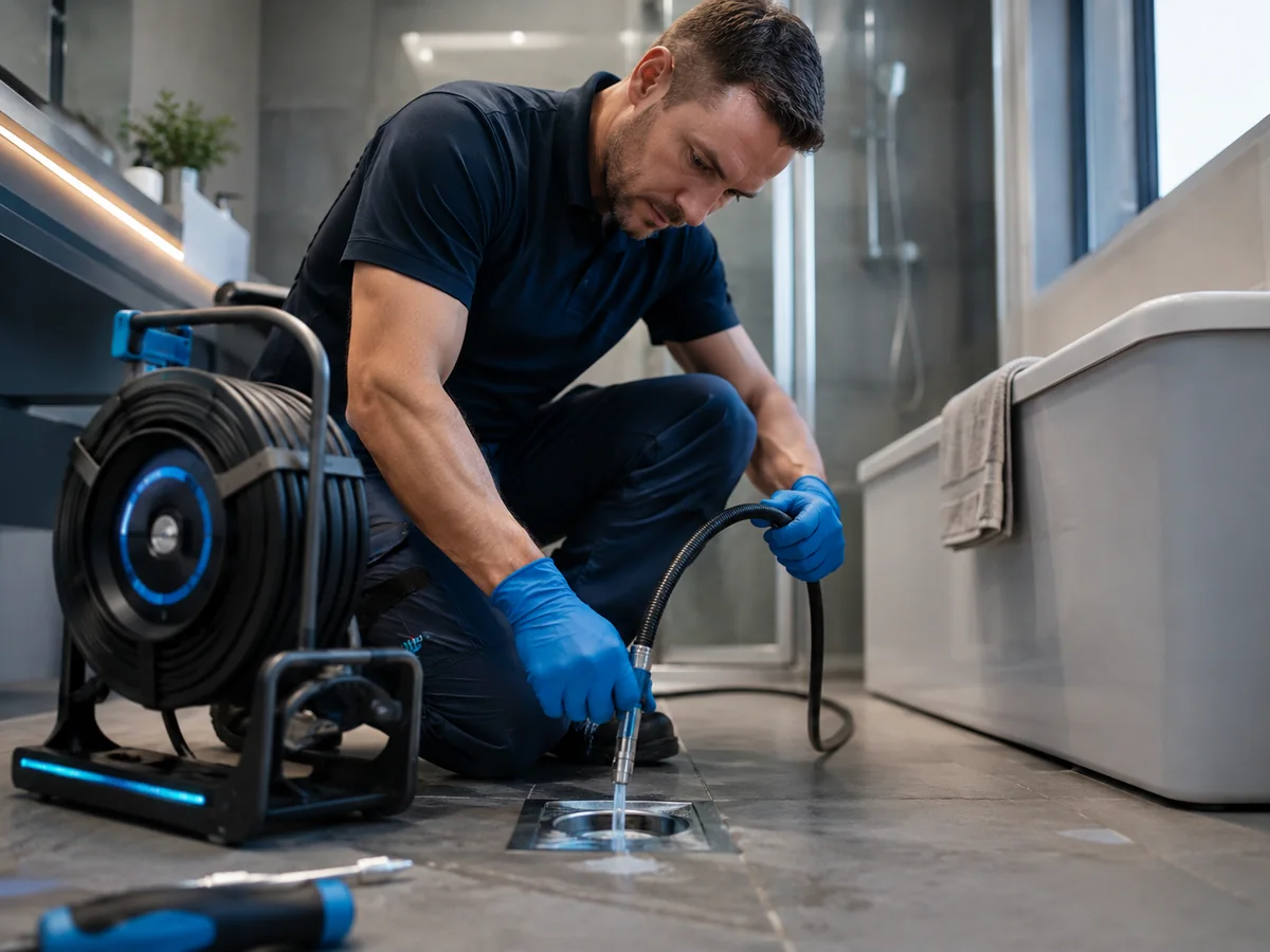 Débouchage représentatif de drain avec équipement professionnel