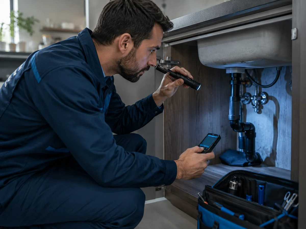 Détection représentative d’une fuite sous un lavabo